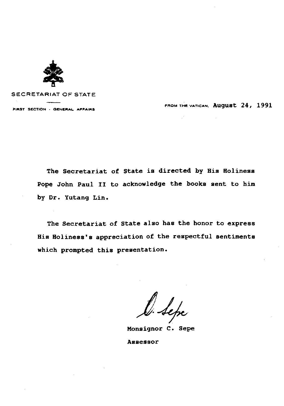 Vatican letter